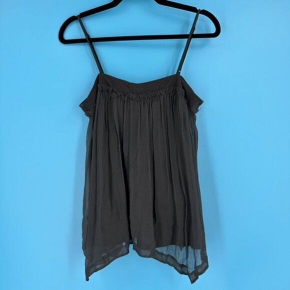 La Rok Sleeveless Lined Spaghetti Strap Sheer Tank Top Black Medium Asymmetrical - Picture 2 of 12